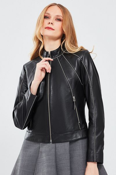 Derimod Julia Women's Black Short Leather Jacket - 24sge51891m