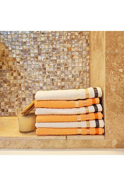 Kotonia Home Set of 6 Hand Towels - Pastel Ingie, 30x50 Cm, 100% Cotton, Orange and Cream