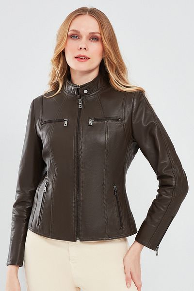 Derimod Maria Women's Short Brown Leather Jacket - 24sge5178r3
