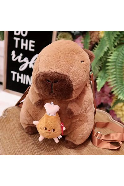 BABUN Детска плюшена раница Capybara, пухкава мека раница Capybara, детска раница с животни
