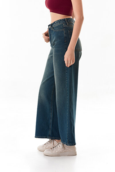 Fulla Moda Blugi largi cu fermoar cu talie înaltă
