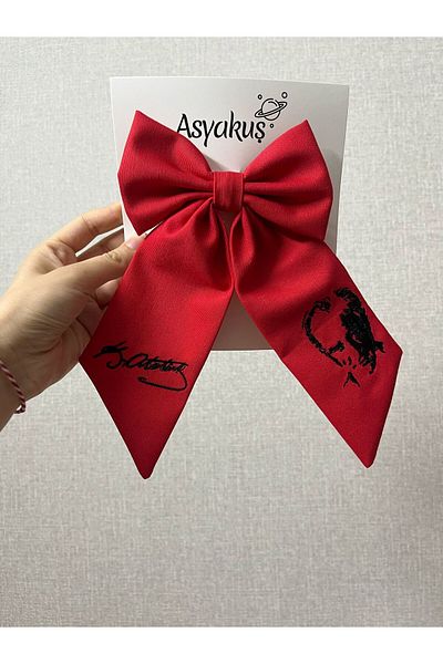 asyakuş 23 aprilie Atatürk Siluetă și semnătură Broderie Fundă roșie Cataramă automată
