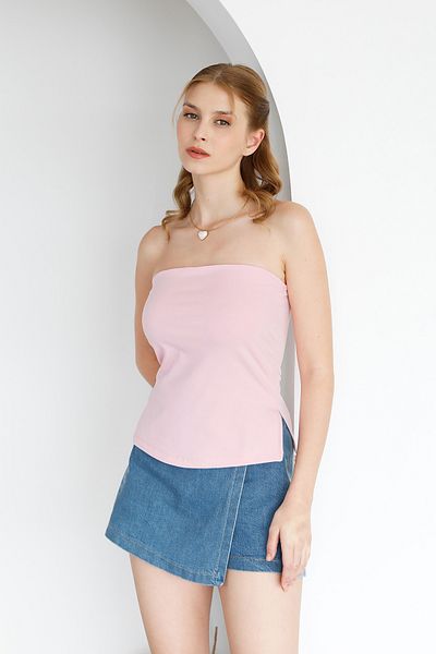 Fulla Moda Basic Strapless Bustier με σκισίματα στα πλαϊνά