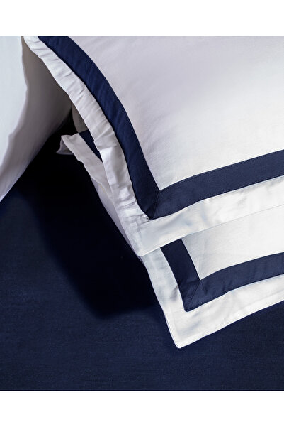 Madame Coco Jeanne Satin-Bettbezug-Set mit Bordüre, Kingsize, Weiß/Marineblau