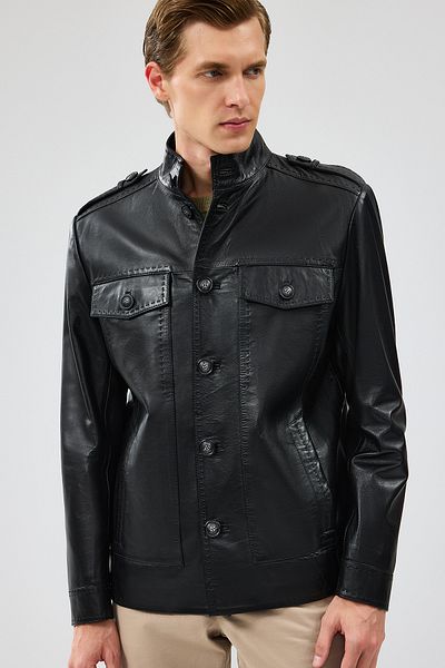 Derimod Alvarez Men's Black Leather Coat - 24sgd6497u6