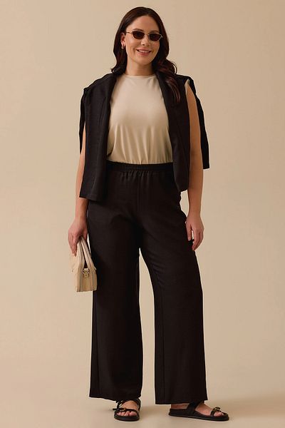 Gala-Xi Galaxi Women's Plus Size Elastic Waist Pocket Relaxed Cut Pants 4013 Black
