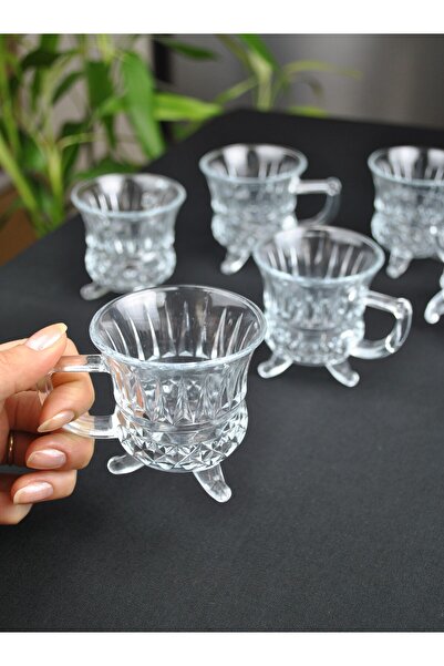 Qualitev 6'lı Ayaklı Cam Kulplu Çay Bardağı Ve Türk Kahvesi Fincanı Espresso ...