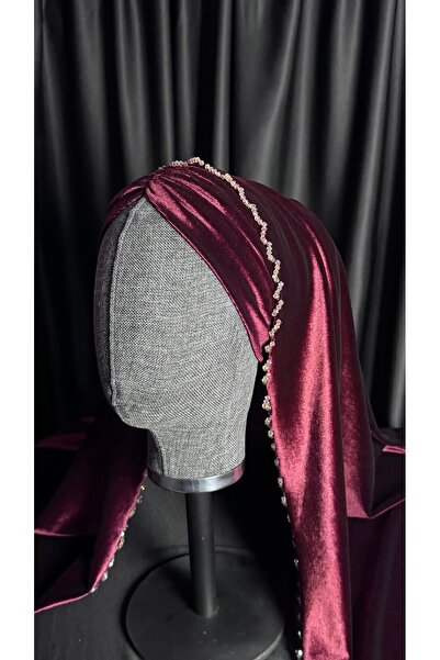 ASLIM Gelin Ürünleri 2'li Set Kadife Duvaklı Hazır Bone Model