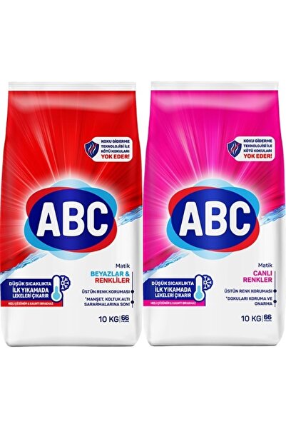 ABC Matik Toz Çamaşır Deterjanı 20kg (2PK*10KG) Karma Set Klasik & Canlı Renkler (132 YIKAMA)