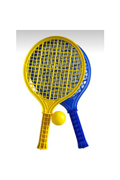 abnturk 2 Kişilik Çocuk Oyuncak Renkli  Raket Plastik Tenis Seti 33X17 cm
