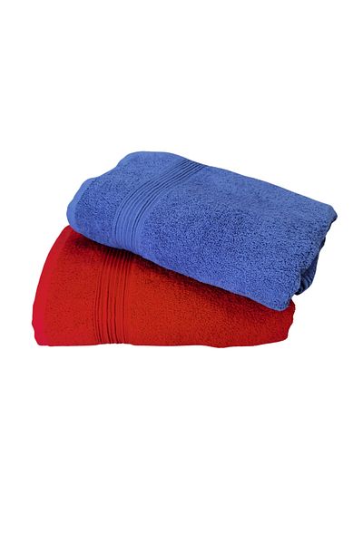 Kotonia Home Set of 2 Deco Bath Towels - 50x90 Cm, 100% Cotton, Red and Blue