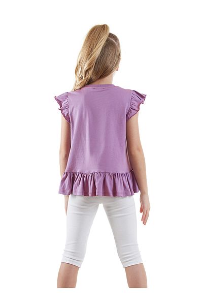 Denokids Floral Cat Girl Lila T-Shirt Leggings Set