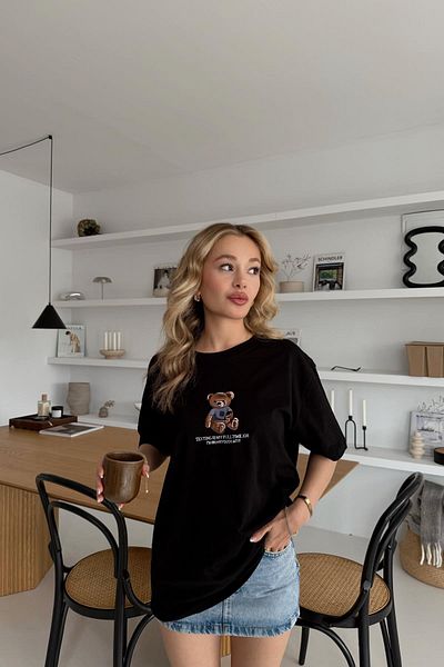 AURRARİ Μπλουζάκι Tedy Embroidered Soft Touch Μαύρο Oversize