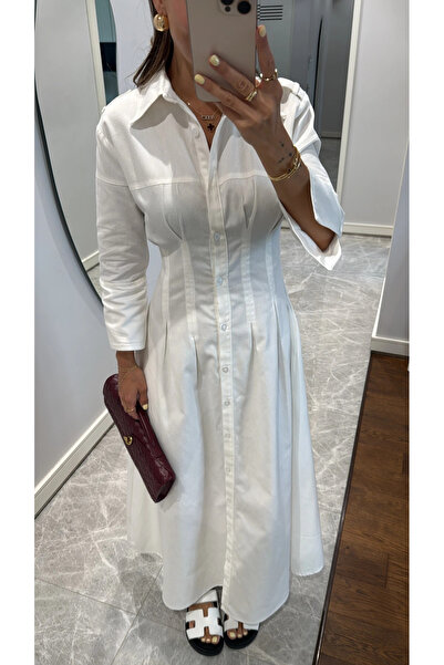 My Blog Weißes Gabardine-Kleid mit Knöpfen – 3027