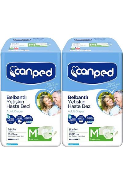 Canped Adult Waistband Diapers - Medium-M Medium Size 18 Pieces (2Pk*9)
