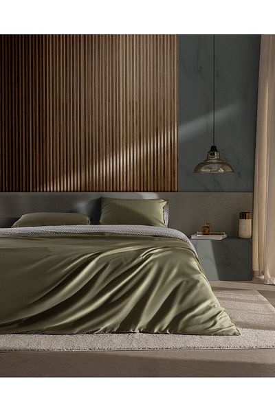Madame Coco Dennie Bettwäsche-Set, Kingsize, 100 % Baumwolle, bedruckter Satin, Khaki