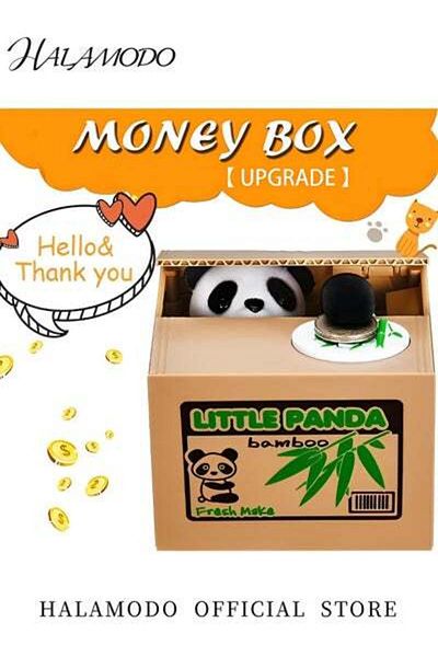HALAMODO Kid's Cartoon Savings Box Money Box Coin Cash Saving Can Automatically Take Coins Panda Box Square M
