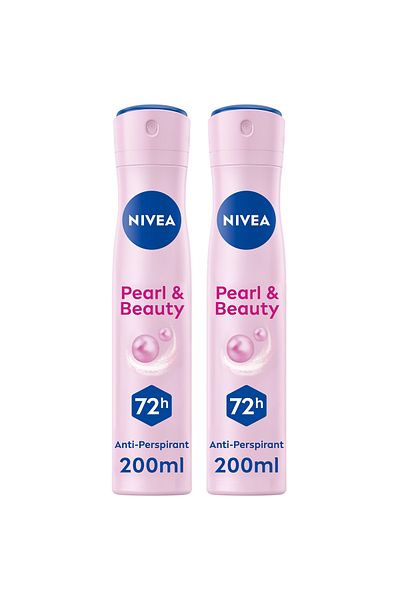 NIVEA Pearl & Beauty, Antiperspirant for Women, Pearl Extracts, Spray 200ml, Pack of 2