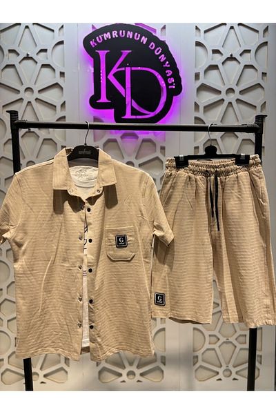 KUMRUNUN DÜNYASI Boys Short Sleeve Shirt T-Shirt and Shorts 3-Piece Set