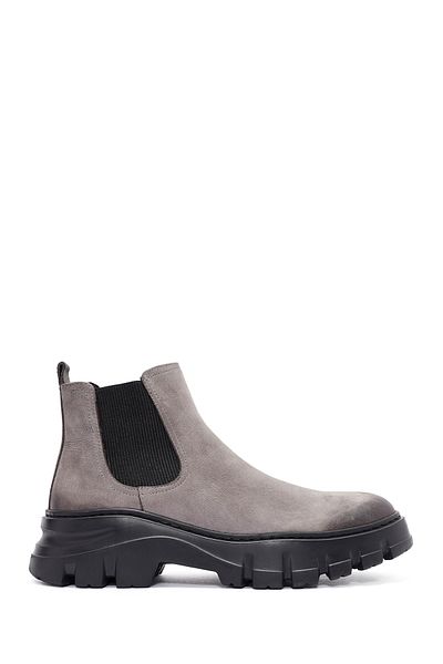Derimod Men's Gray Nubuck Leather Chelsea Boots 24Wfd6416V3