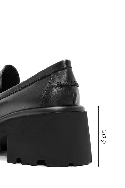 Derimod Women's Black Thick Heeled Leather Masculine Loafer 24Wfd 201018