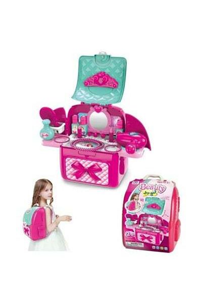 HALAMODO Pink Makeup Toy Set, Little Girl Beauty And Play House Tools, Portable Backpacks
