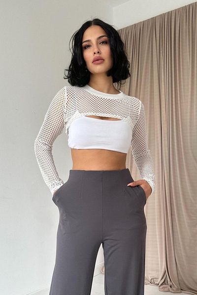 Kokosh moda Λεπτομερές παντελόνι από καπνιστό λάστιχο