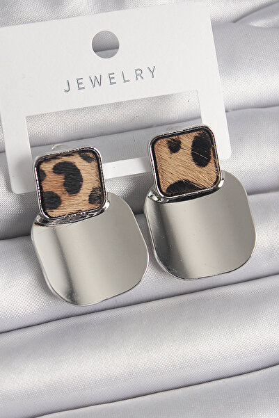 Skygo Brass Silver Color Square Plate Leopard Print Women's Earrings - Tj-Bkp9886