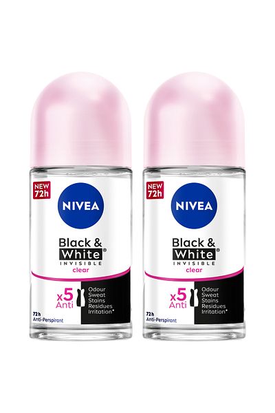 NIVEA Black & White Invisible Original, Antiperspirant for Women, Roll-on 50ml, Pack of 2