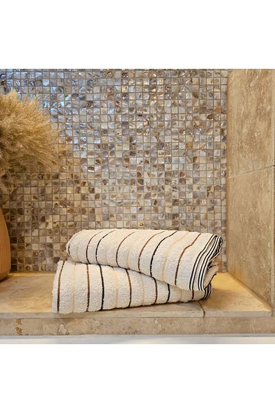 Kotonia Home Set of 2 Towels - Family Ladick, 100% Cotton, Size 70x140 Cm, Ivory