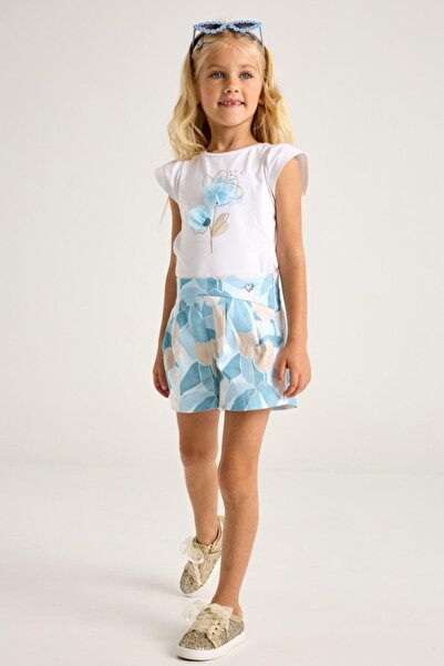 MAYORAL Kız Çocuk 3-9 Yaş Çicek Desenli Şort 3905 Mavi
