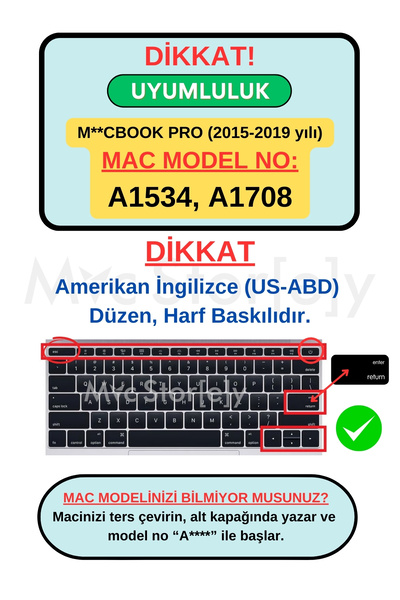 Mcstorey Macbook Pro Kılıf Klavye Koruyucu Ingilizce Harf Baskılı (US-ABD) 12inç A1534 13inç A1708 Ile Uyumlu