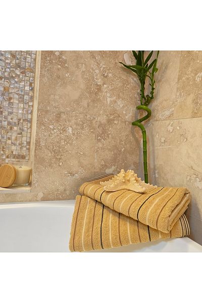 Kotonia Home Set of 2 Towels - Family Ladick, 100% Cotton, Size 50x90 Cm, Beige