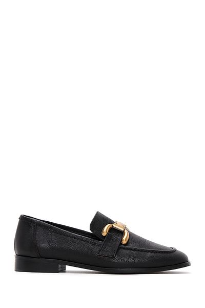 Derimod Women's Black Accessory Detailed Leather Masculine Loafer 24Wfd1302Ft
