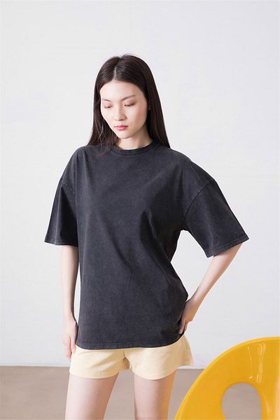 Trendiz Unisex Basic Washed Tshirt Ανθρακίτη