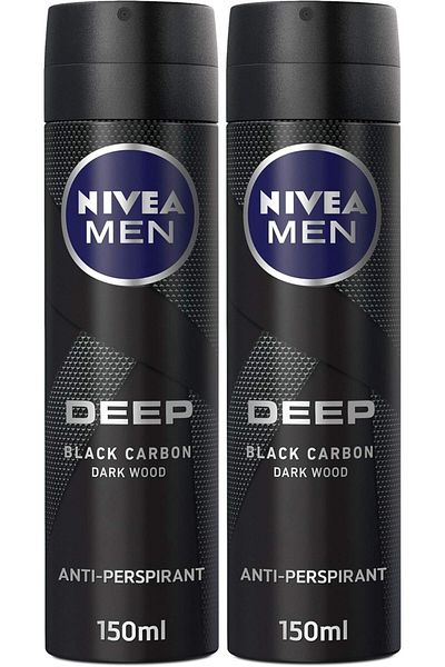 NIVEA MEN DEEP Dry & Clean Feel, Antiperspirant for Men, Antibacterial, Spray 150ml, Pack of 2