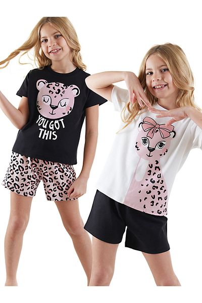 Denokids Dziewczęcy komplet piżamowy 2-częściowy Leopard