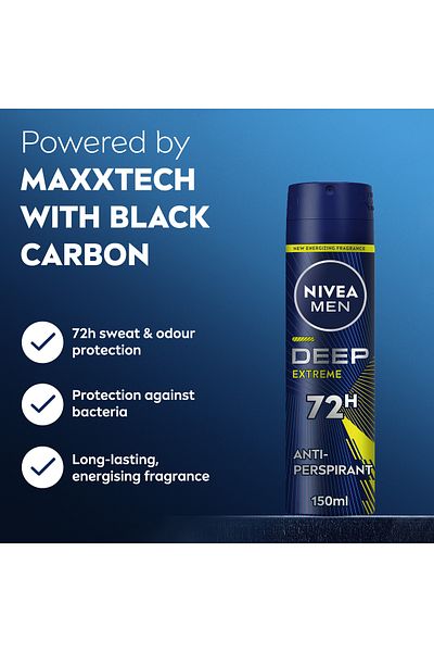 NIVEA NIVEA MEN DEEP Extreme MaxxTech, Antiperspirant for Men, Spray 150ml