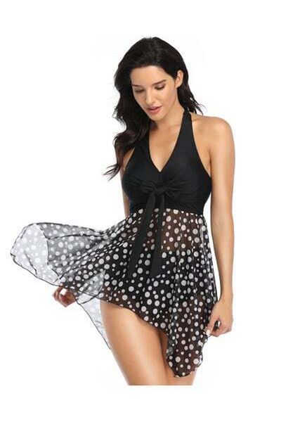 HALAMODO 2 PCS Women Swimsuit, Womens Swimwear, Halter Swimdress Swimming Costume, V Neck Bikini Sets, with H
