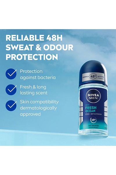 NIVEA NIVEA MEN Fresh Ocean, Deodorant for Men, Aqua Scent, Roll-on 50ml