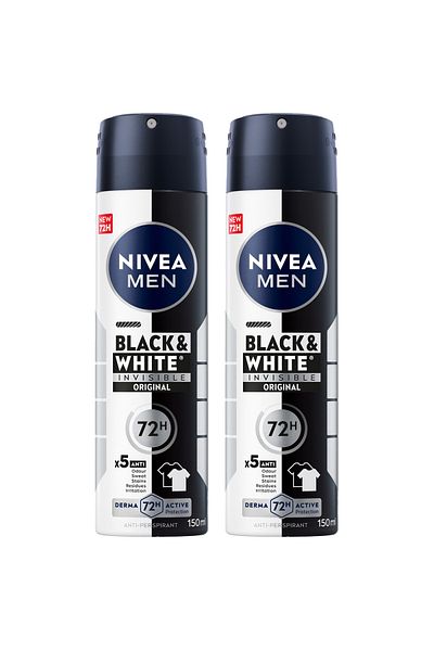 NIVEA MEN Black & White Invisible Original, Antiperspirant for Men, Spray 150ml, Pack of 2