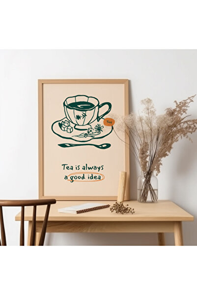 UNT Pictură cu rama din lemn „Ceaiul este întotdeauna”