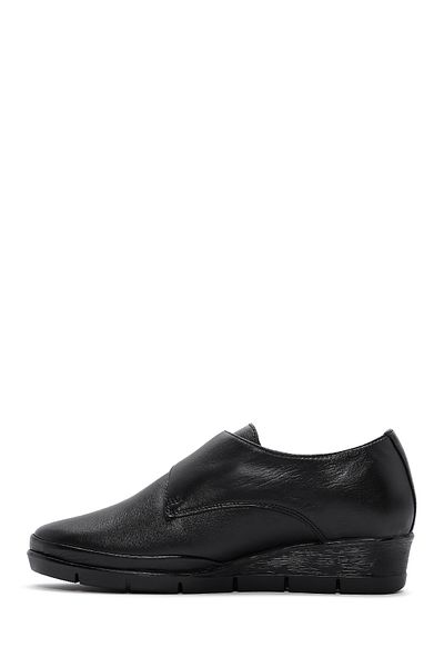 Derimod Black Leather Comfort Wedge Heeled Shoes - Women's 24WFD 235218