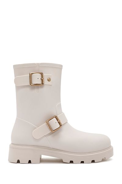 Derimod Women's Cream Buckle Detailed Rain Boots 24Wfe4751Pv