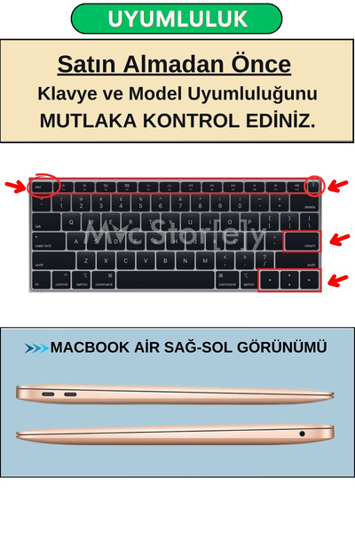 Mcstorey Macbook Air 13inç Kılıf Klavye Koruyucu Ingilizce Baskı (US-ABD) Touchıdli A1932 Modeli Uyumlu Ombre