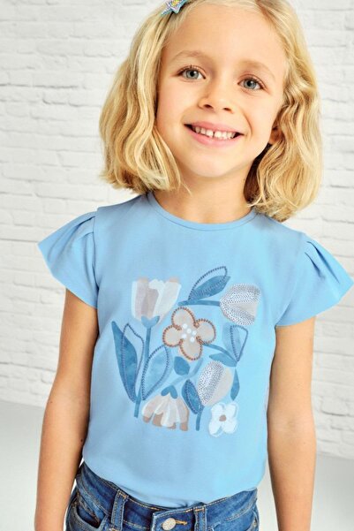 MAYORAL Дівчача коротка футболка з малюнком, вік 2-10 років, 3015, синя