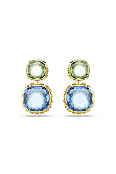 Swarovski Chroma damla küpeler, Yastık kesim, Çok renkli, Altın rengi kaplama