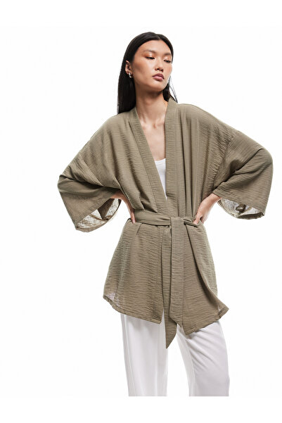 Koton Double Breasted Waist Lace up Short Flared Sleeve Kimono