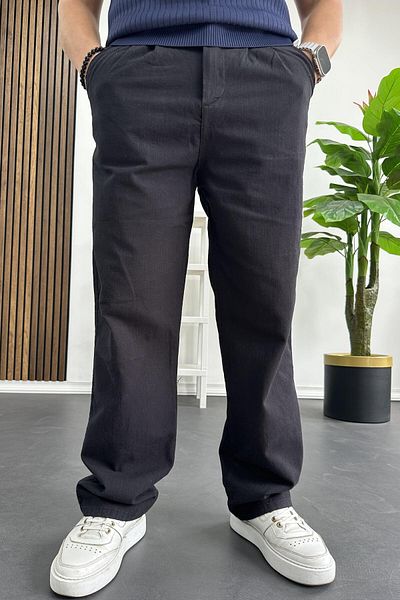 Edwox Men's Comfortable Linen Trousers Black Edw266
