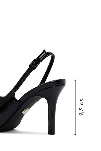Derimod Women's Black Open Back Thin Heeled Patent Leather Shoes 24Wfd 440216